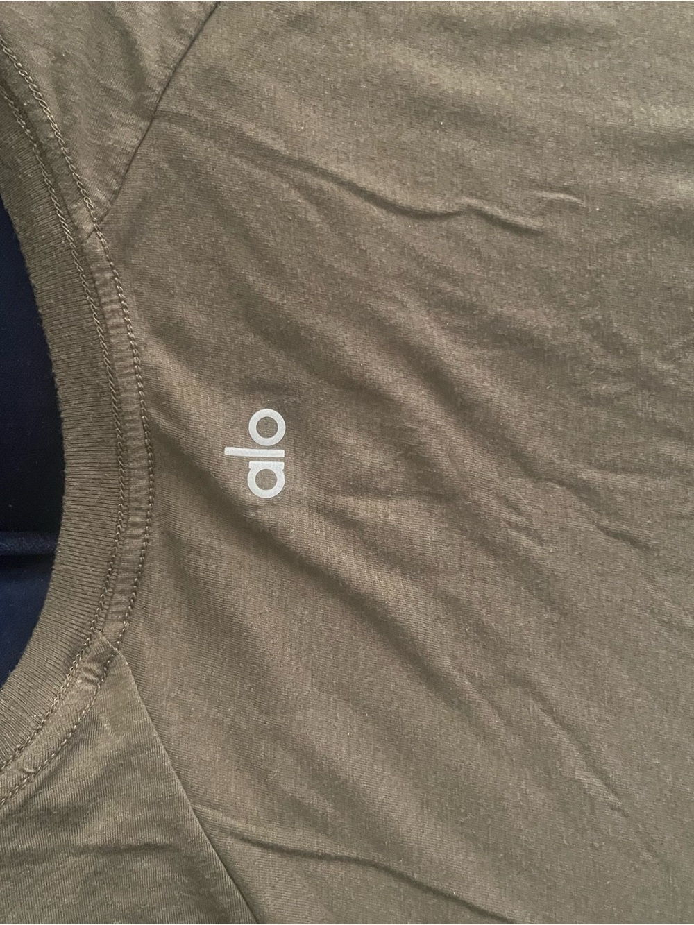 ALO Yoga Vapor Olive Green Crewneck Tee with White Logo